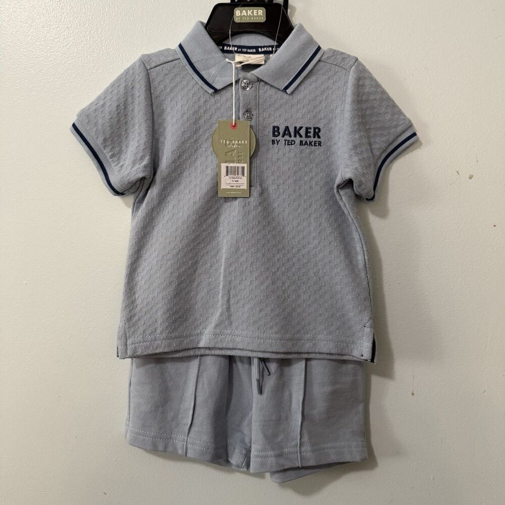 BAKER by TED BAKER Boy Blue Logo Shorts & Polo 2 Piece Set Outfit 3/6 Month NWT